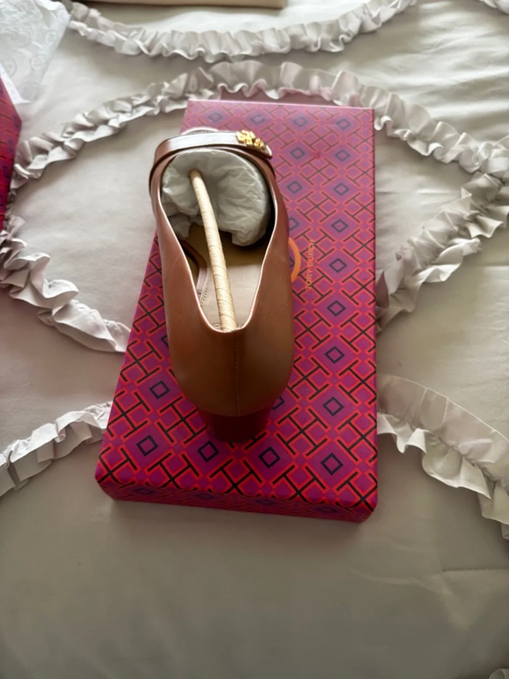 Tory Burch Tan Kira 45mm Open Toe Wedge - Picture 6 of 6